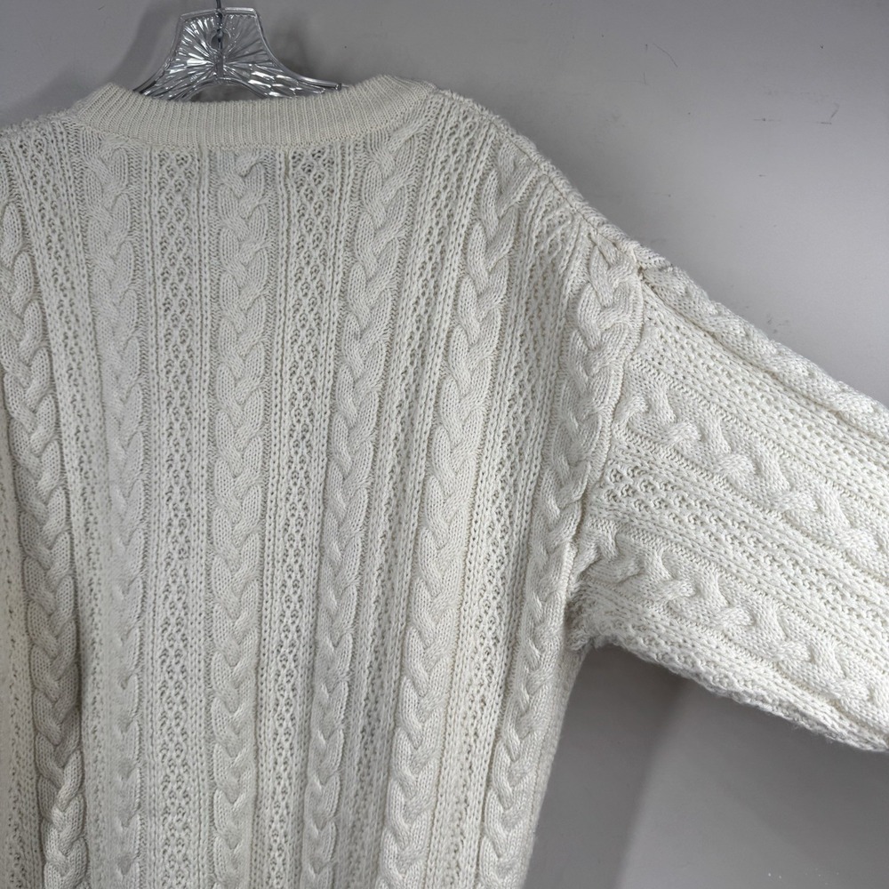 VTG Together! Sweater Womens L Cream Embroidered Teddy Bear Wool Cable Knit 90s - Picture 16 of 16